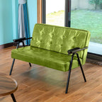 Mid-Century Genuine Leather Tufted Sofa with Recessed Arms