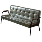 Mid-Century Genuine Leather Tufted Sofa with Recessed Arms