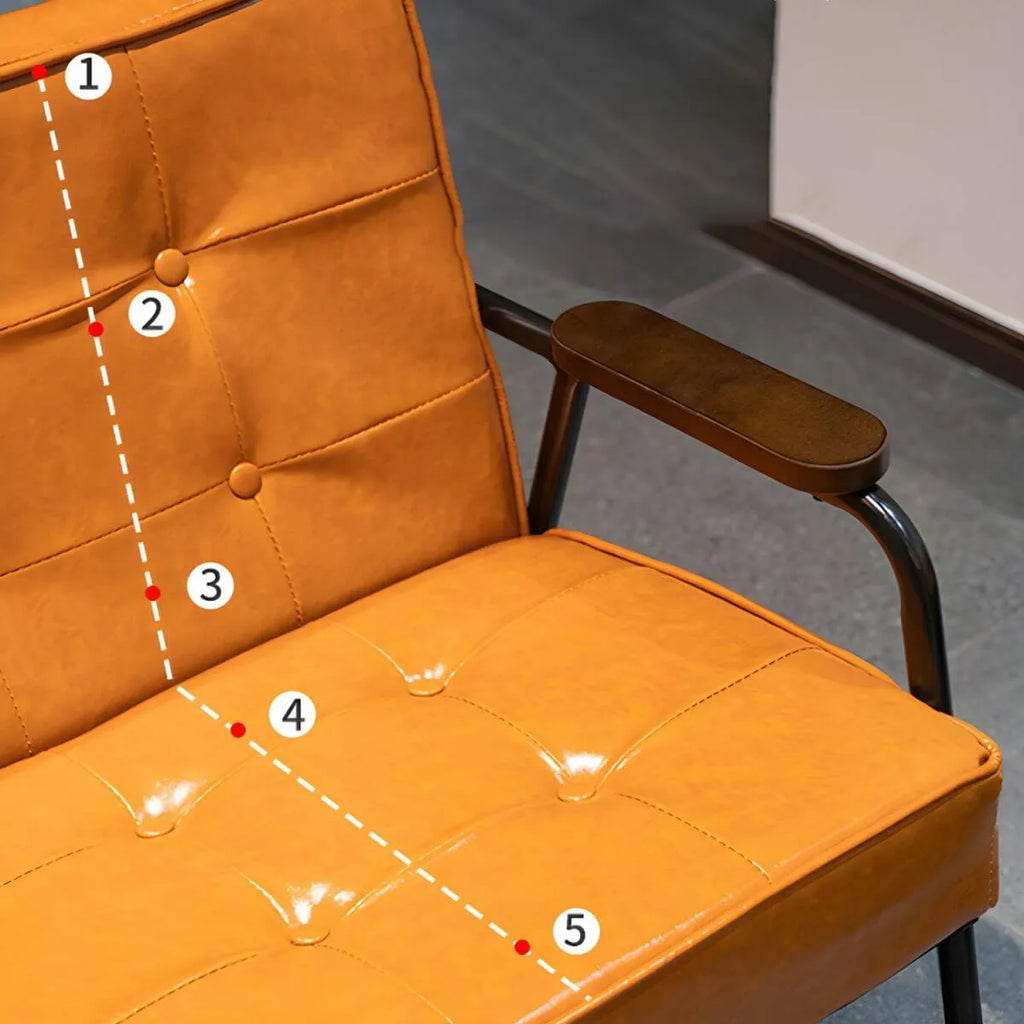 Mid-Century Genuine Leather Tufted Sofa with Recessed Arms