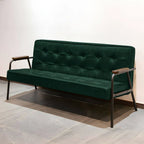 Mid-Century Genuine Leather Tufted Sofa with Recessed Arms