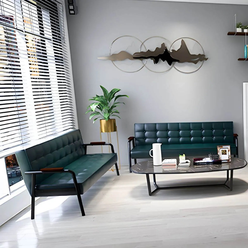 Mid-Century Genuine Leather Tufted Sofa with Recessed Arms