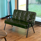 Mid-Century Genuine Leather Tufted Sofa with Recessed Arms