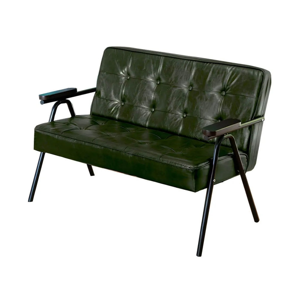 Mid-Century Genuine Leather Tufted Sofa with Recessed Arms