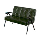 Mid-Century Genuine Leather Tufted Sofa with Recessed Arms