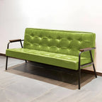Mid-Century Genuine Leather Tufted Sofa with Recessed Arms