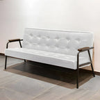 Mid-Century Genuine Leather Tufted Sofa with Recessed Arms