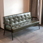 Mid-Century Genuine Leather Tufted Sofa with Recessed Arms Main Product Image