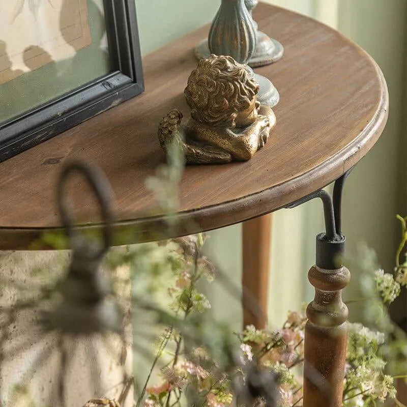 Mid-Century Half-Circle Wood Console Table with Three-Leg Base
