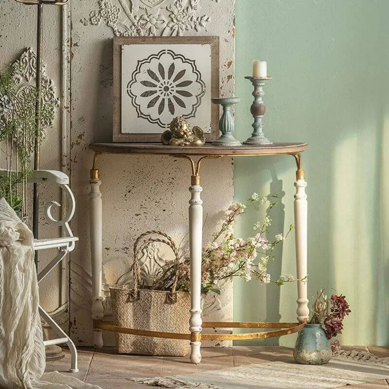 Mid-Century Half-Circle Wood Console Table with Three-Leg Base
