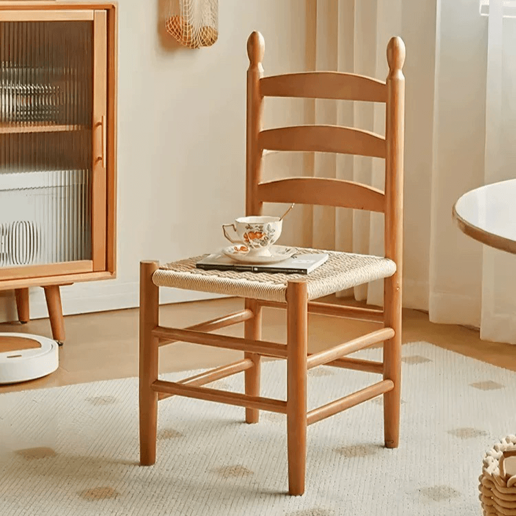 Mid-Century Ladder Back Dining Chair with Hand-Woven Paper Rope