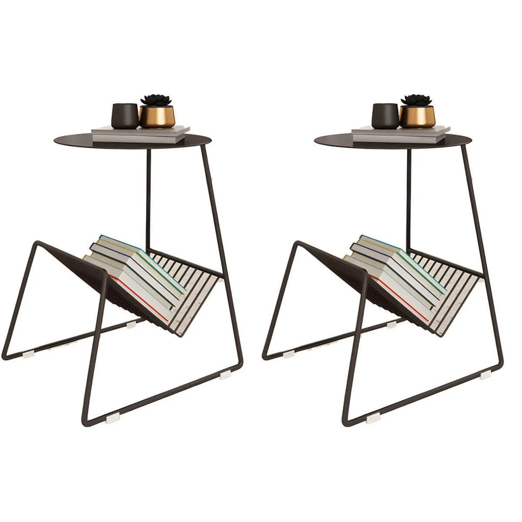 Mid-Century Metal Round Side Table with Magazine Rack