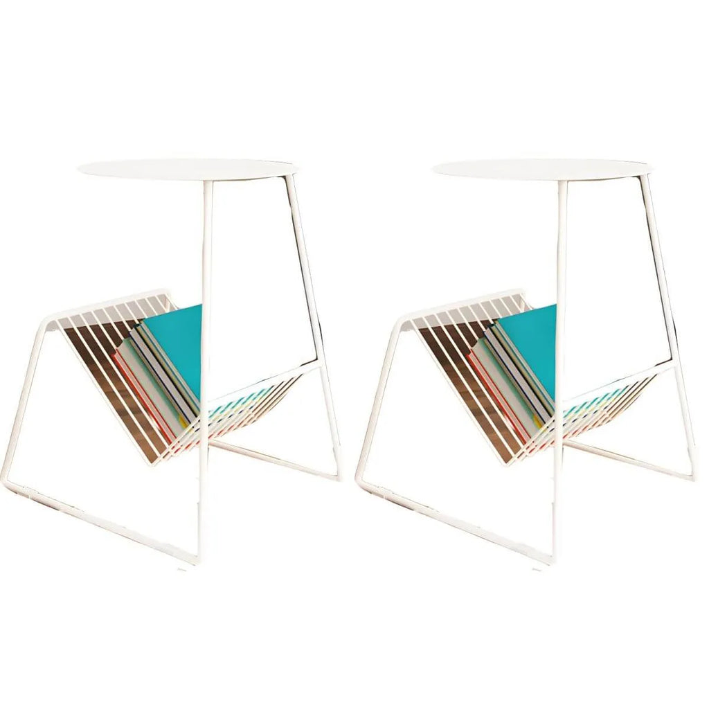 Mid-Century Metal Round Side Table with Magazine Rack