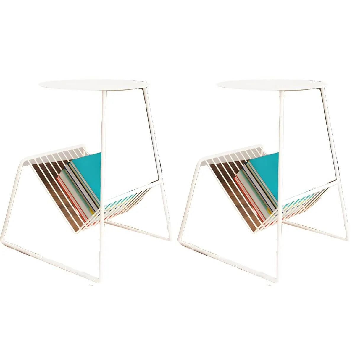 Mid-Century Metal Round Side Table with Magazine Rack