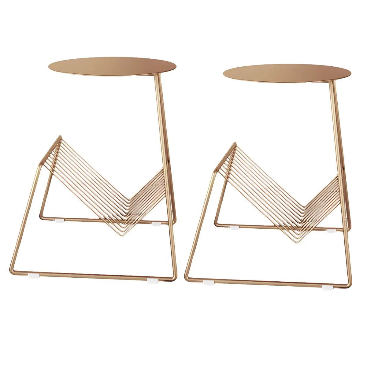 Mid-Century Metal Round Side Table with Magazine Rack