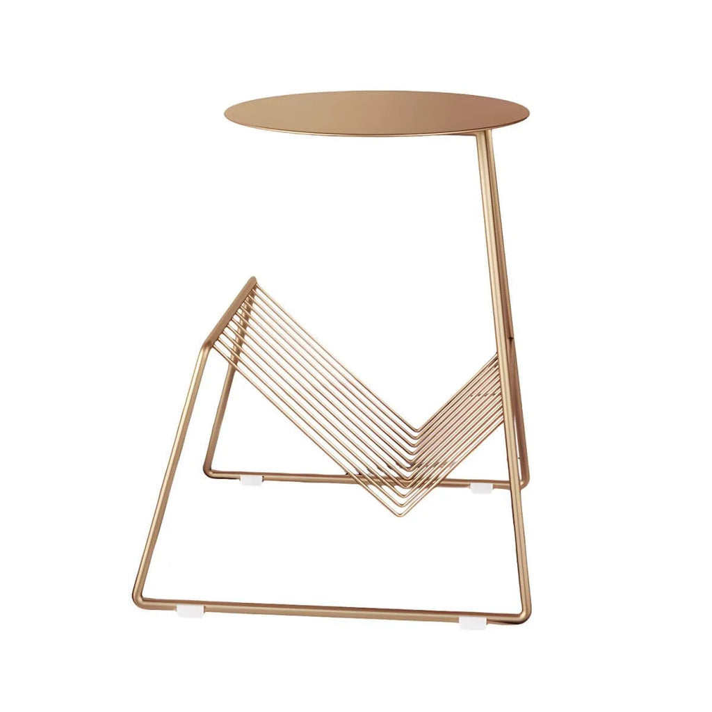 Mid-Century Metal Round Side Table with Magazine Rack