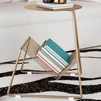Mid-Century Metal Round Side Table with Magazine Rack