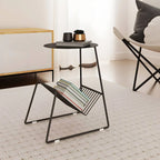 Mid-Century Metal Round Side Table with Magazine Rack Main Product Image