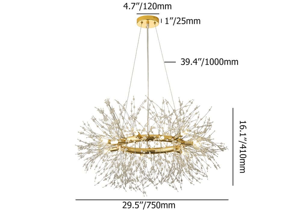 Mid-Century Modern 12-Light Crystal Sputnik Chandelier Dimensions