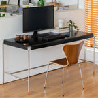 Mid-Century Modern Black Wood Desk With Steel Legs