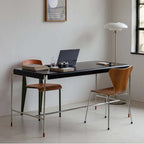 Mid-Century Modern Black Wood Desk With Steel Legs