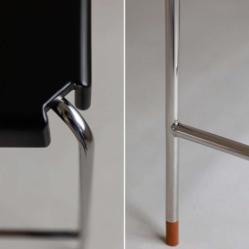 Mid-Century Modern Black Wood Desk With Steel Legs