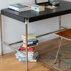 Mid-Century Modern Black Wood Desk With Steel Legs