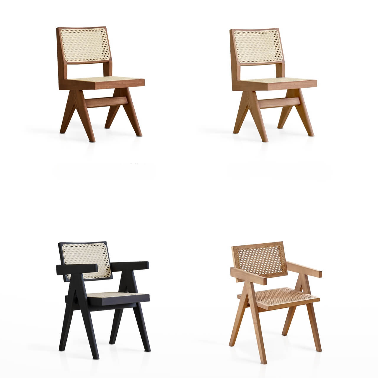 Mid-Century Modern Dining Chair with Natural Rattan Seat