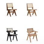 Mid-Century Modern Dining Chair with Natural Rattan Seat