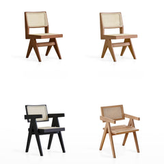 Mid-Century Modern Dining Chair with Natural Rattan Seat