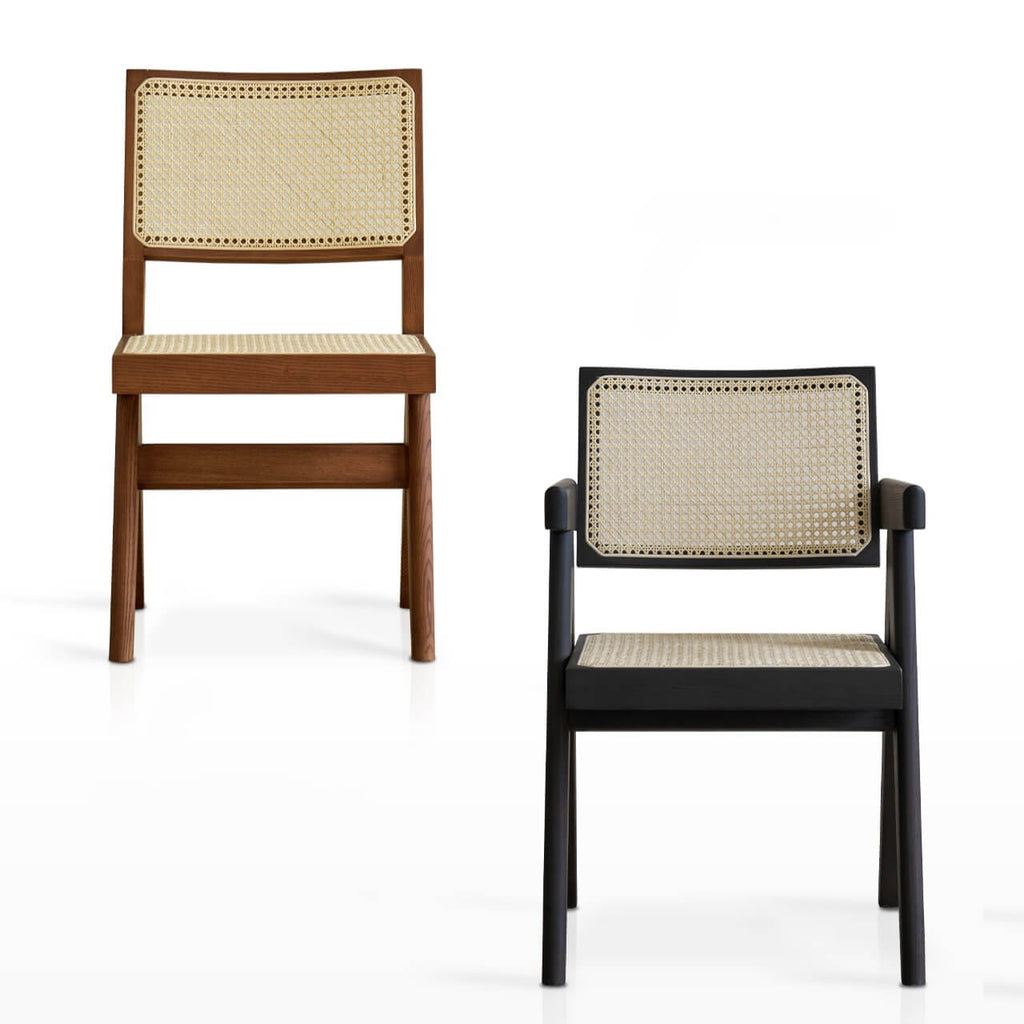 Mid-Century Modern Dining Chair with Natural Rattan Seat