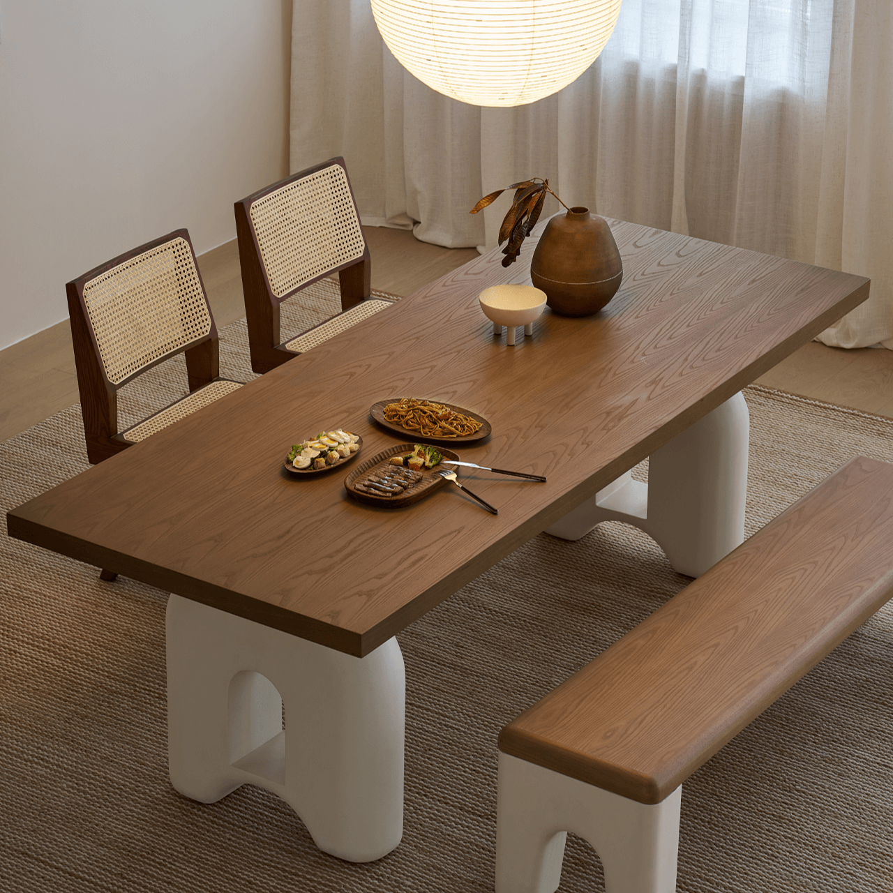 Mid-Century Modern Dining Chair with Natural Rattan Seat