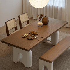 Mid-Century Modern Dining Chair with Natural Rattan Seat