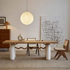 Mid-Century Modern Dining Chair with Natural Rattan Seat