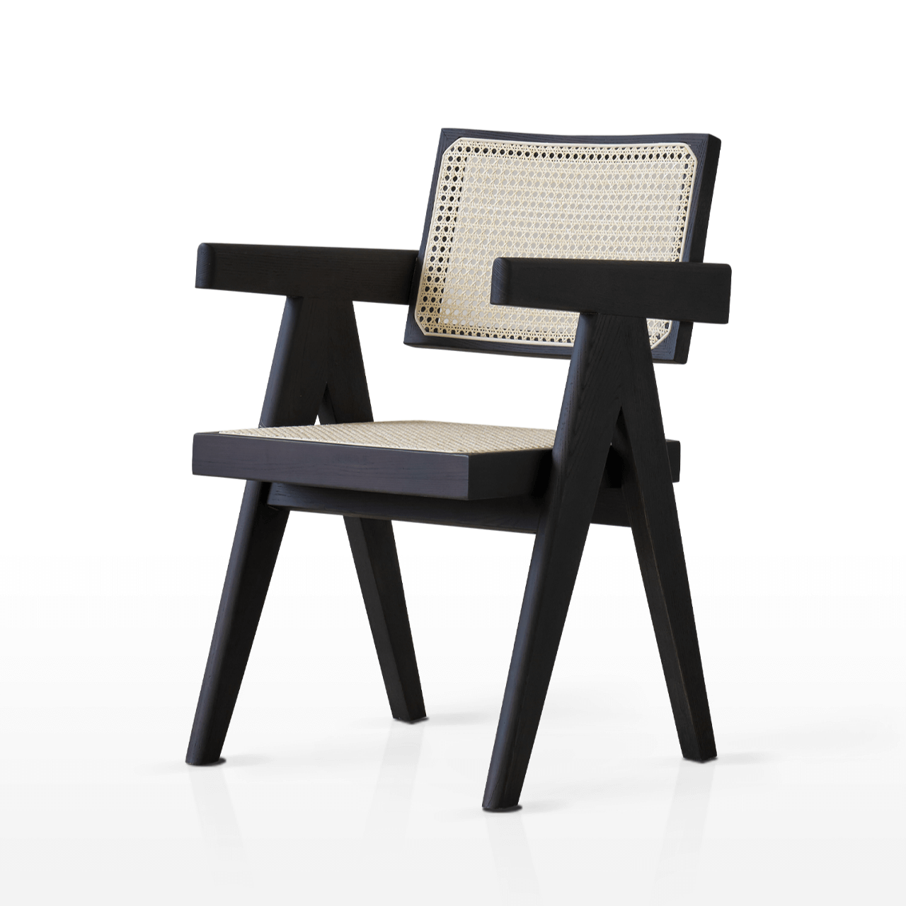 Mid-Century Modern Dining Chair with Natural Rattan Seat