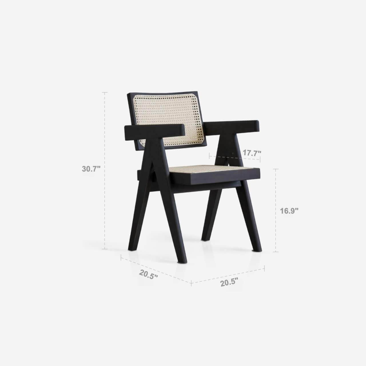 Mid-Century Modern Dining Chair with Natural Rattan Seat Dimensions