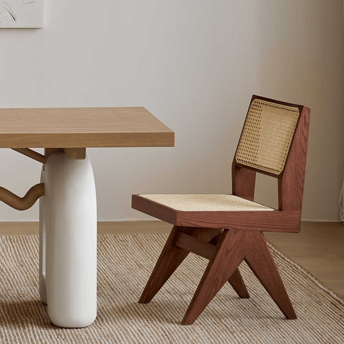 Mid-Century Modern Dining Chair with Natural Rattan Seat Main Product Image