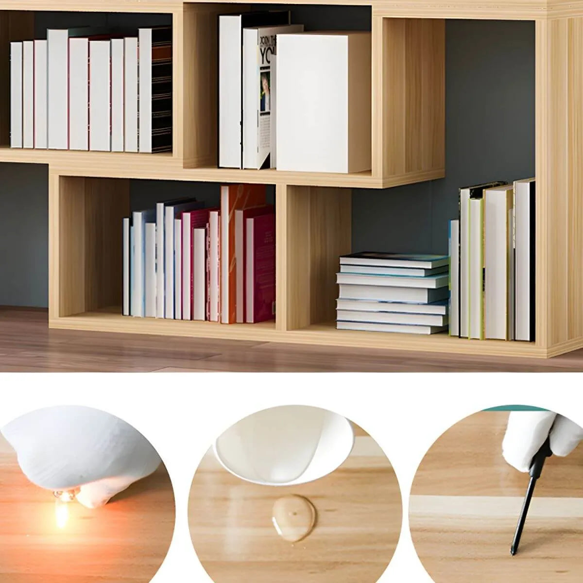 Mid-Century Modern Geometric Wood Bookcase with Open Back Design