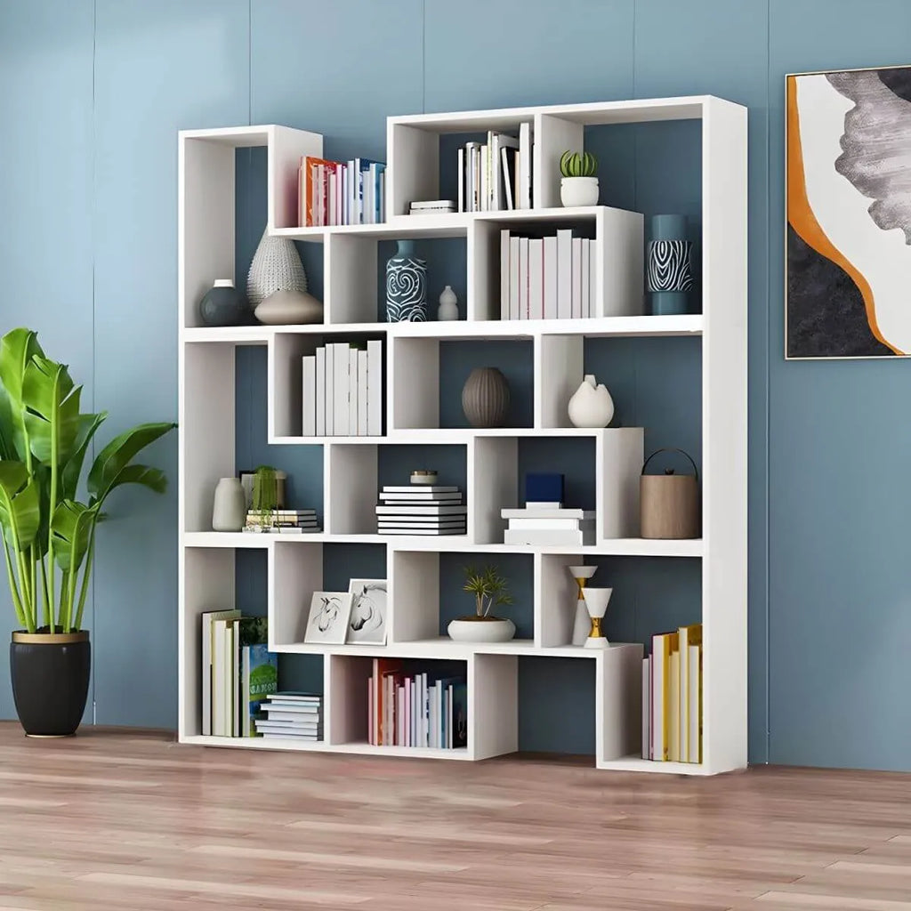 Mid-Century Modern Geometric Wood Bookcase with Open Back Design