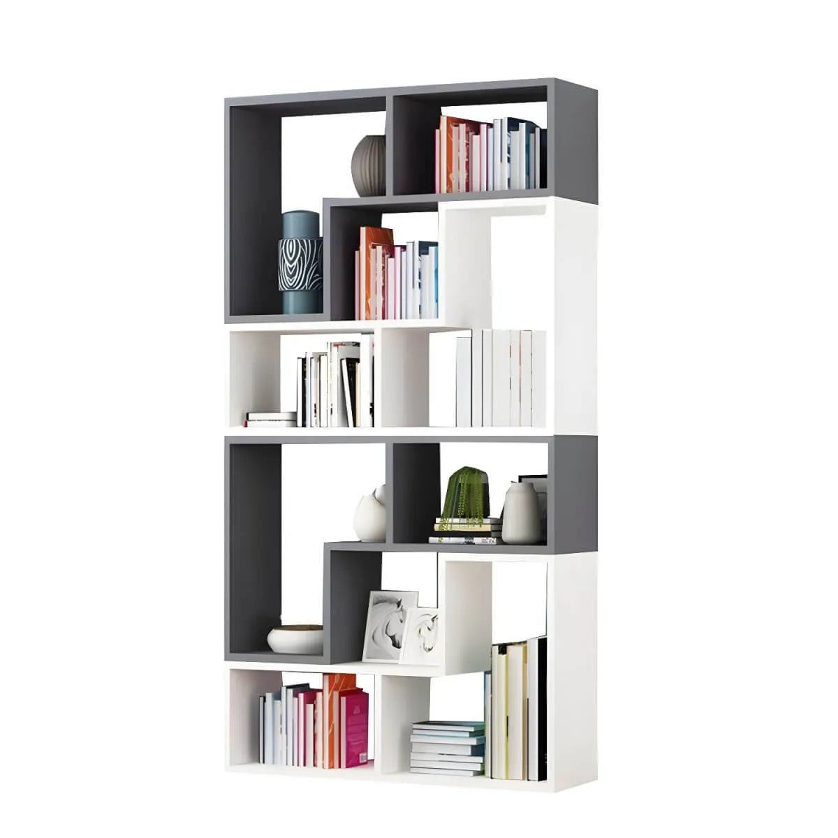 Mid-Century Modern Geometric Wood Bookcase with Open Back Design