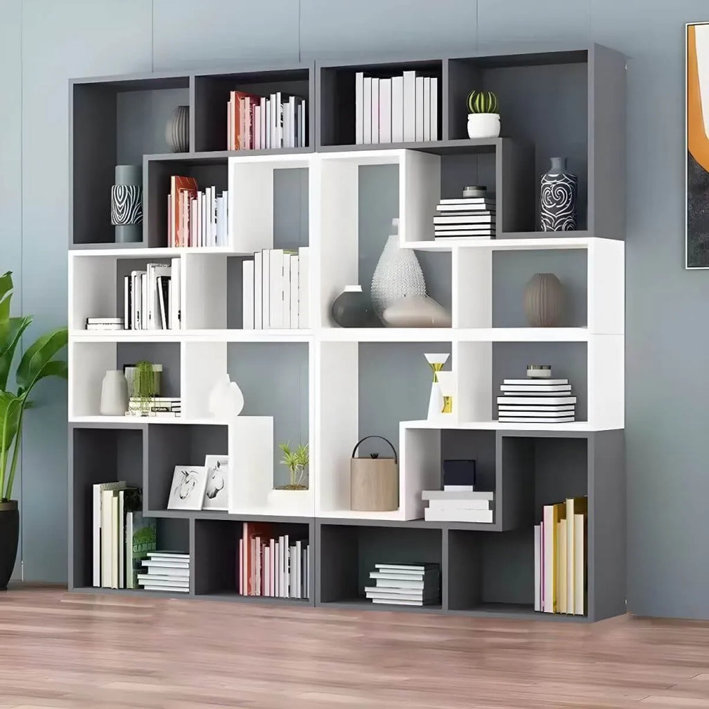 Mid-Century Modern Geometric Wood Bookcase with Open Back Design