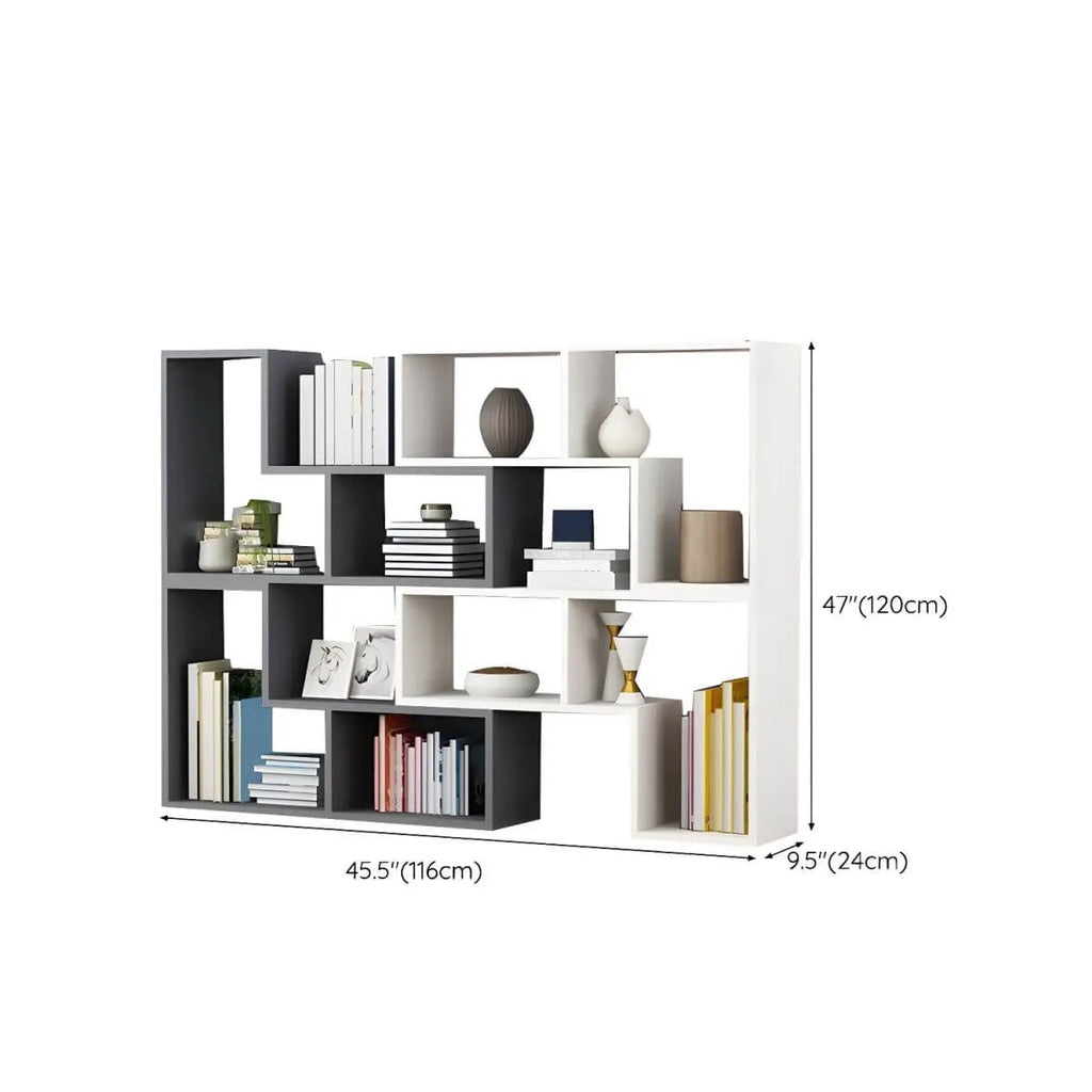 Mid-Century Modern Geometric Wood Bookcase with Open Back Design Dimensions