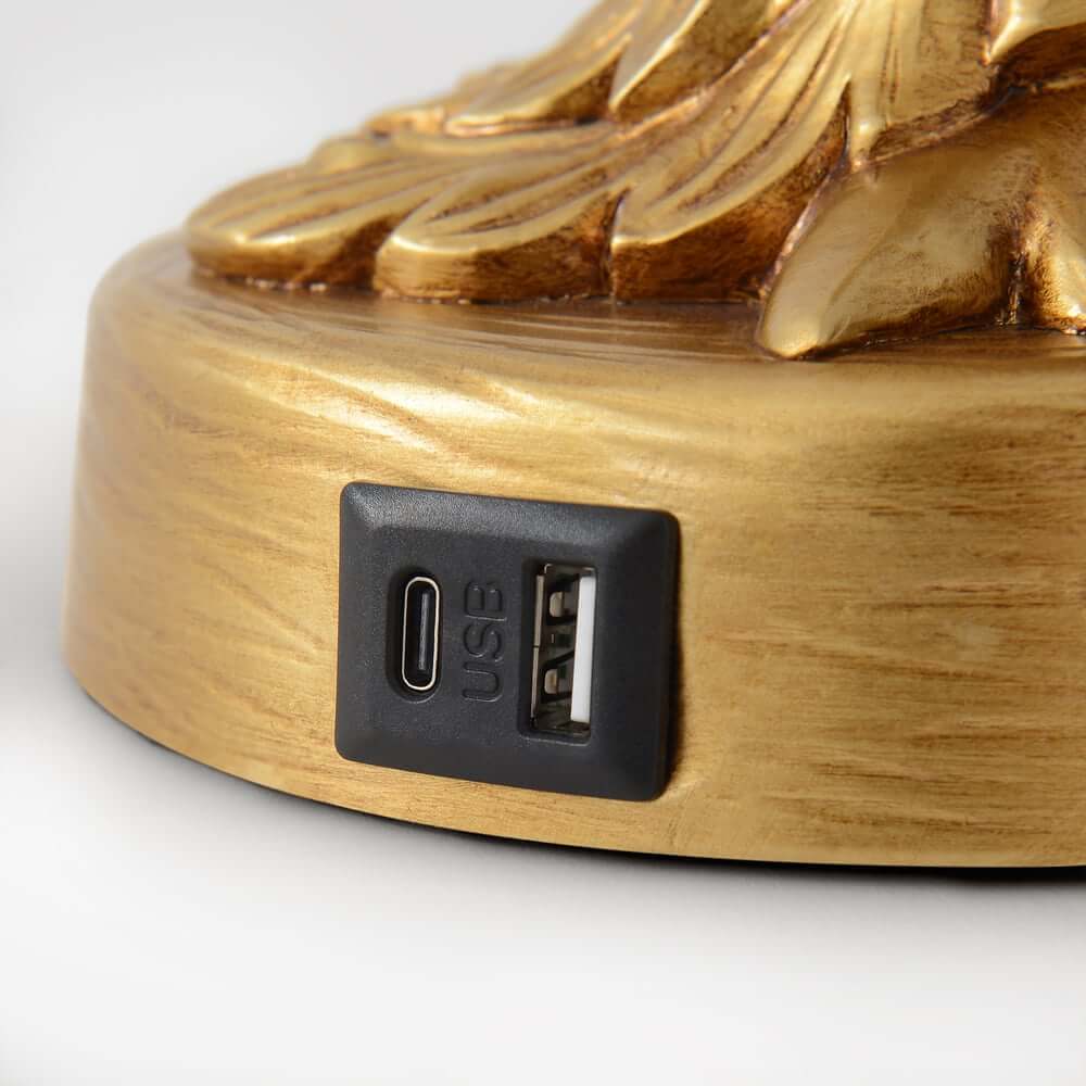 Mid-Century Modern Gold Peacock Table Lamp with Linen Shade