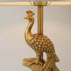 Mid-Century Modern Gold Peacock Table Lamp with Linen Shade