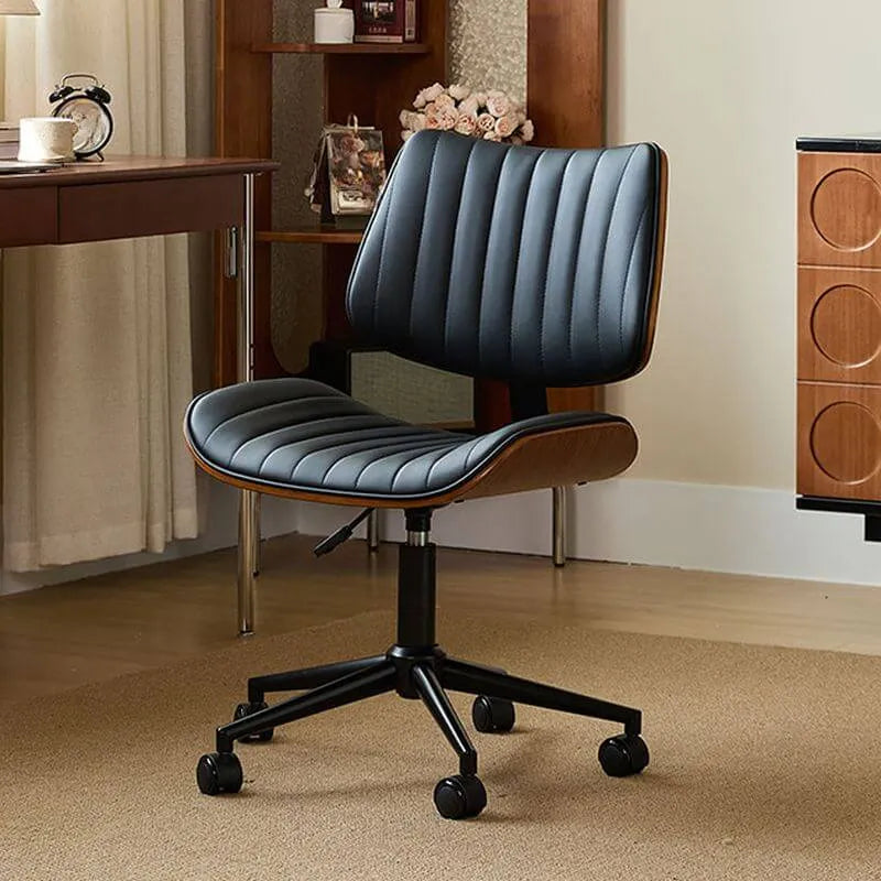 Mid-Century Modern Leather Task Chair with Lumbar Support Main Product Image メイン画像