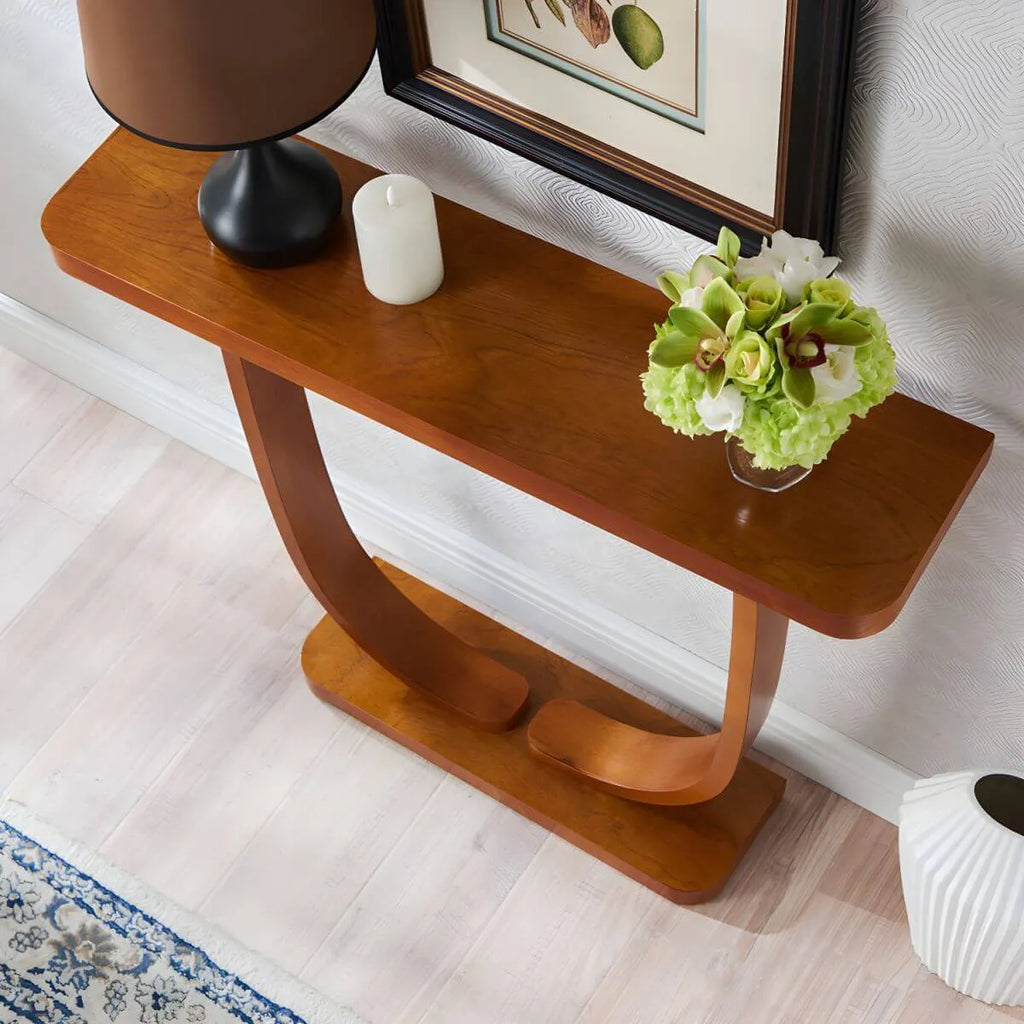 Mid-Century Modern Solid Birch Console Table with U-Base