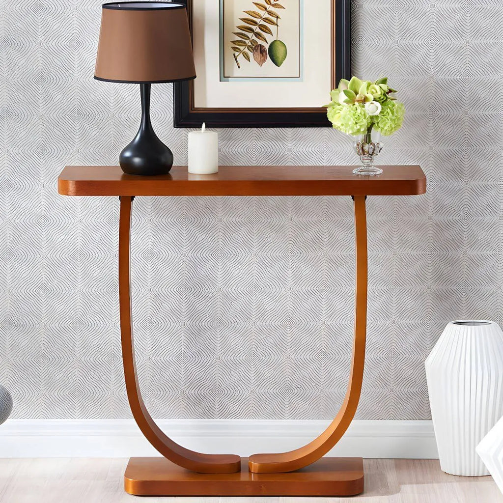 Mid-Century Modern Solid Birch Console Table with U-Base