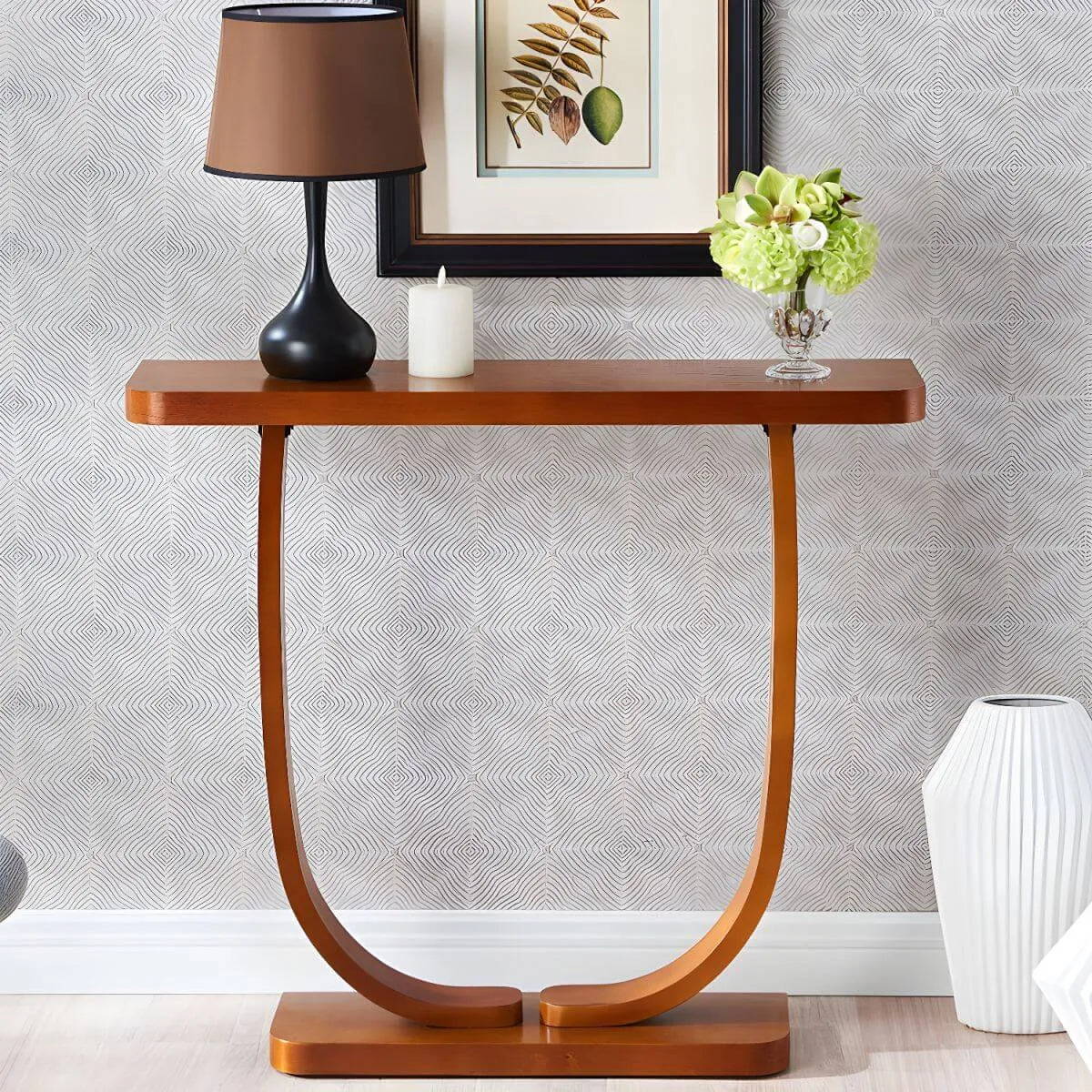 Mid-Century Modern Solid Birch Console Table with U-Base
