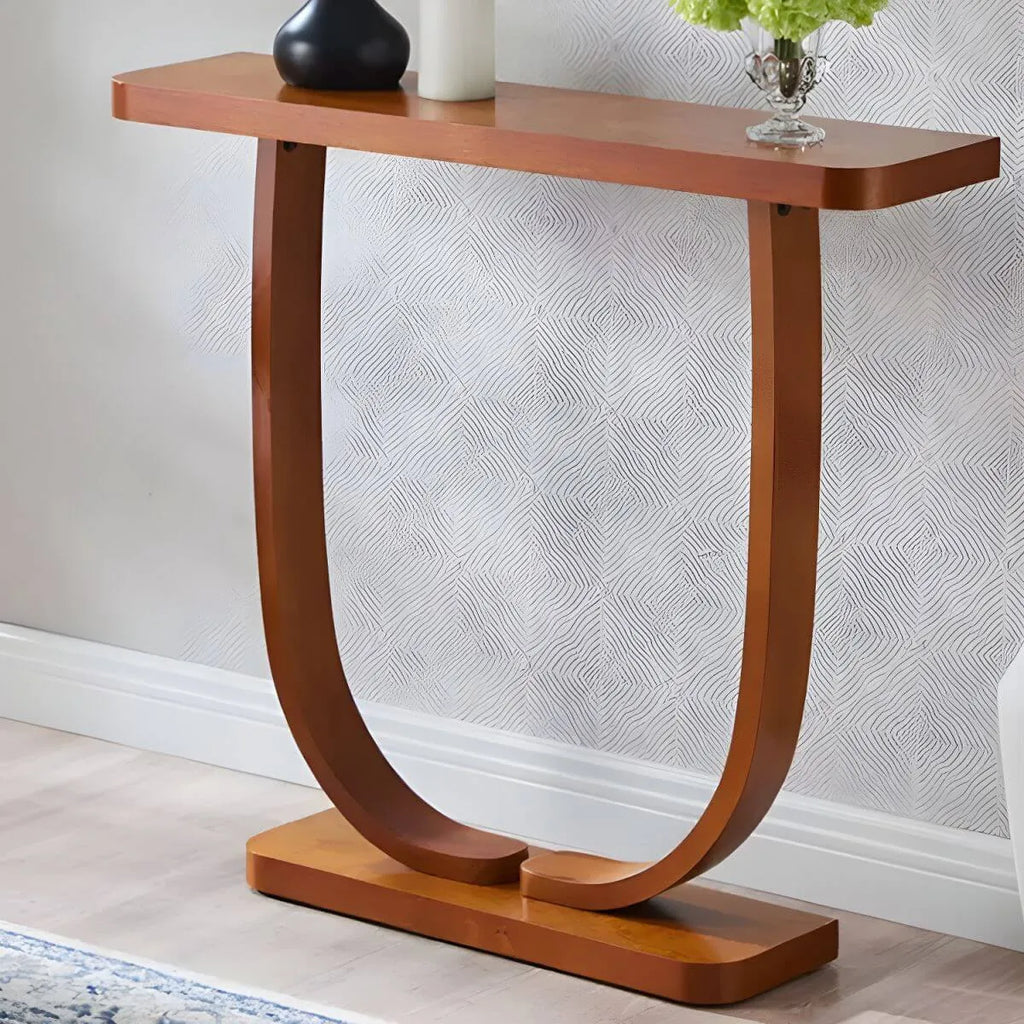 Mid-Century Modern Solid Birch Console Table with U-Base