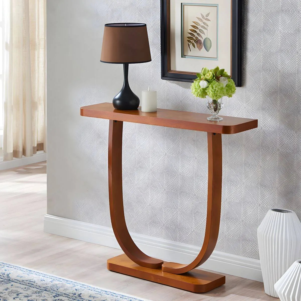 Mid-Century Modern Solid Birch Console Table with U-Base Main Product Image Main image
