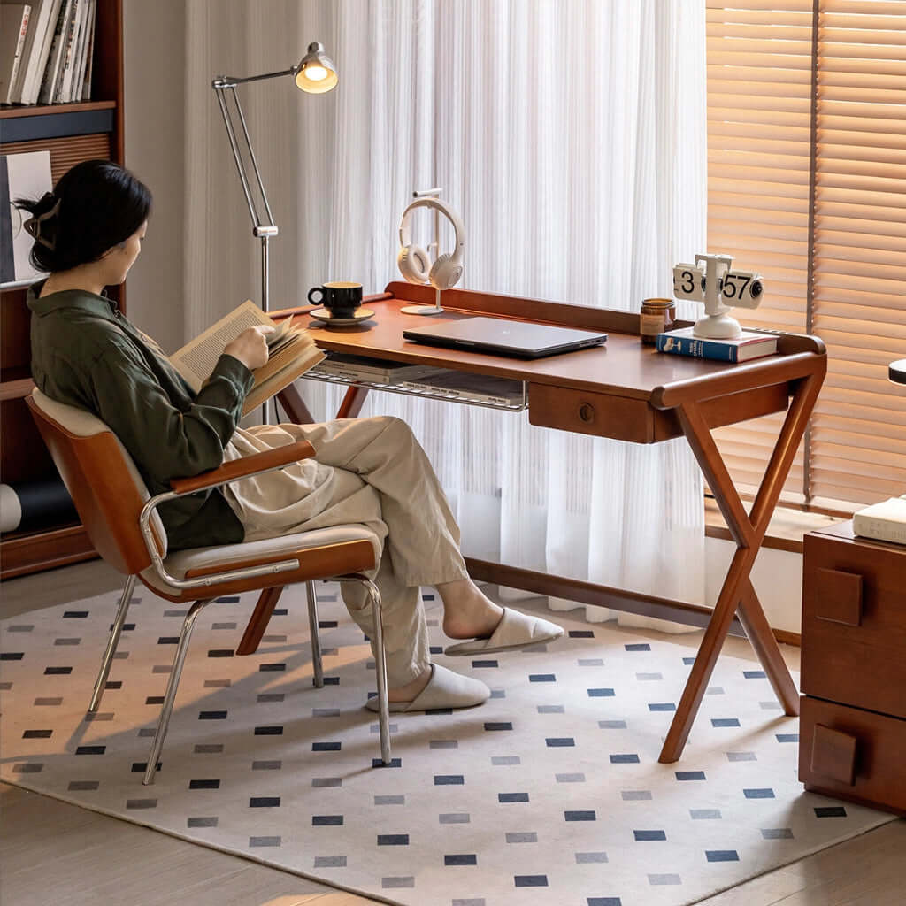 Mid-century Modern Solid Wood Desk With X-Shaped Base